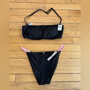 PINK Victoria's Secret Black Bikini with Pink Straps